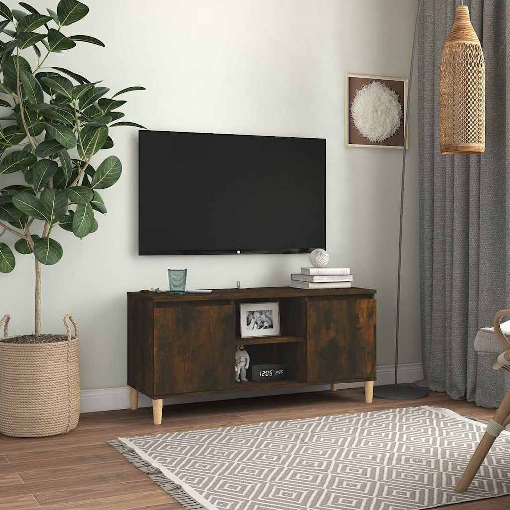 vidaXL TV-taso täyspuujaloilla savutammi 103,5x35x50 cm