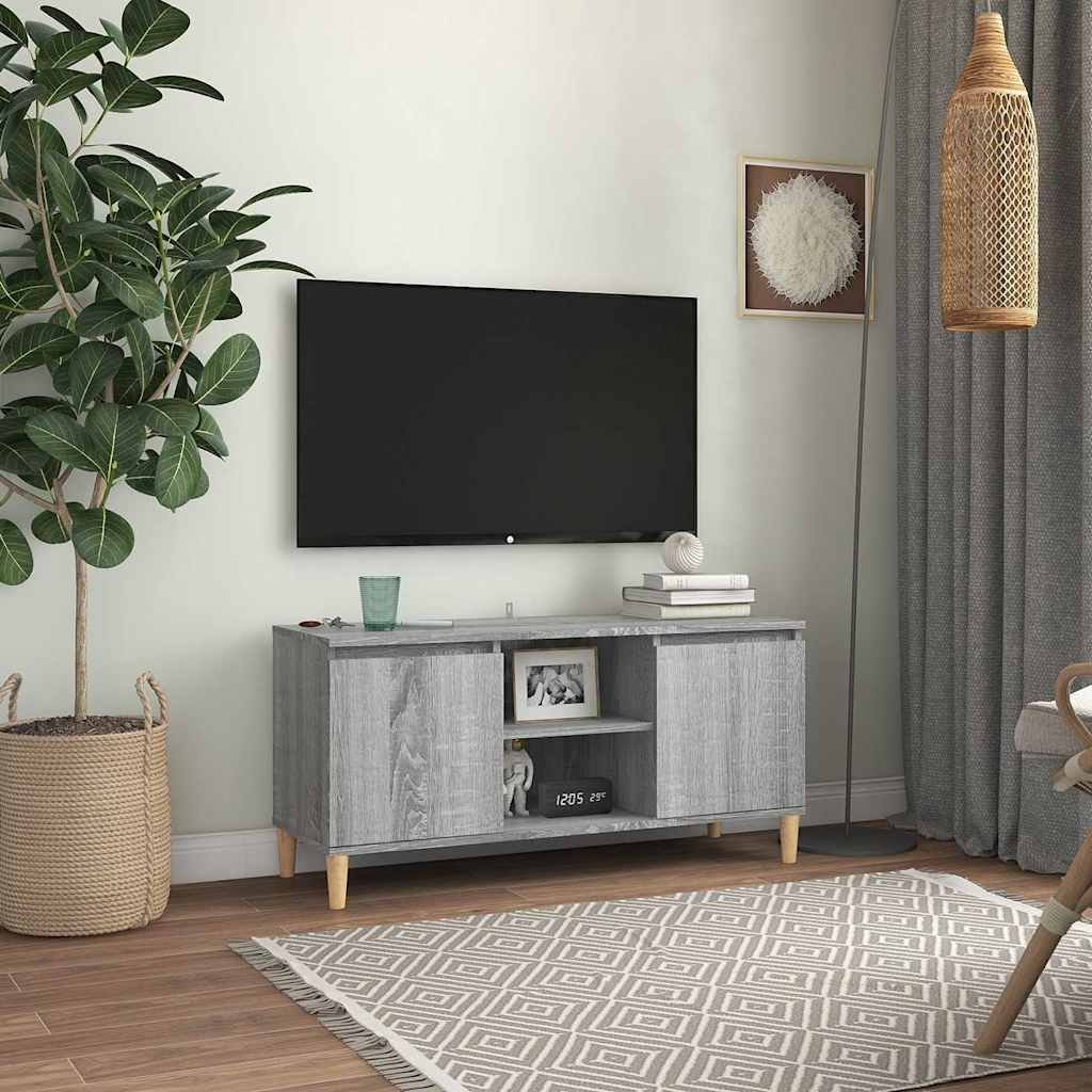 vidaXL TV-taso täyspuiset jalat harmaa Sonoma 103,5x35x50 cm