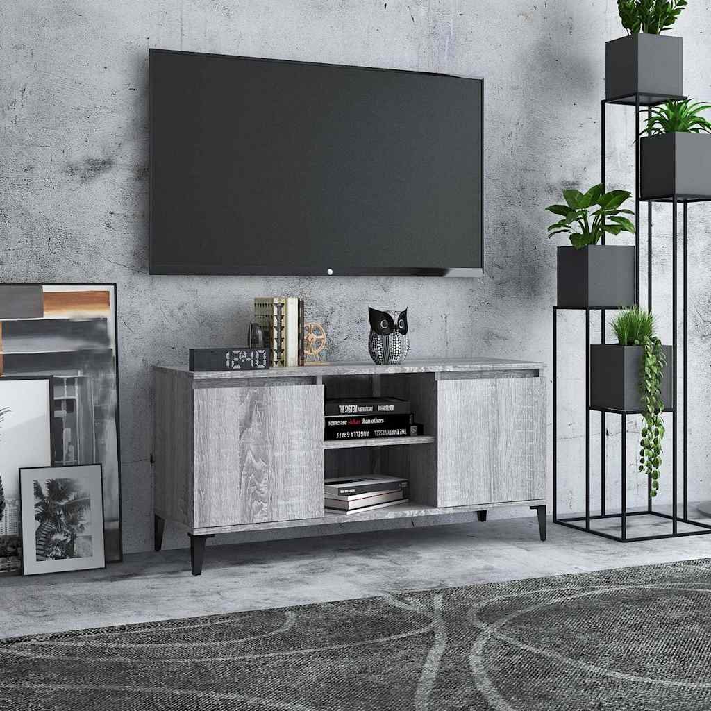 vidaXL TV-taso metallijaloilla harmaa Sonoma 103,5x35x50 cm