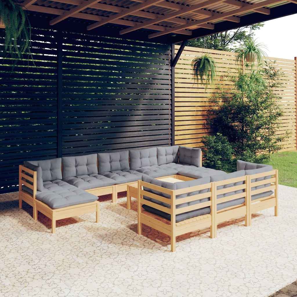 vidaXL 11-osainen Puutarhasohvasarja harmaat tyynyt täysi mänty