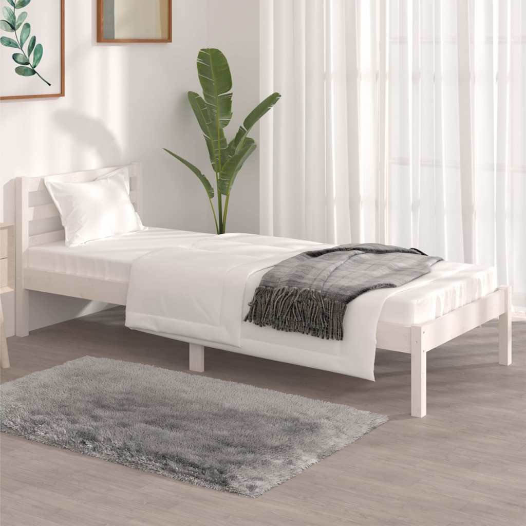 vidaXL Sängynrunko täysi mänty 75x190 cm valkoinen Small Single