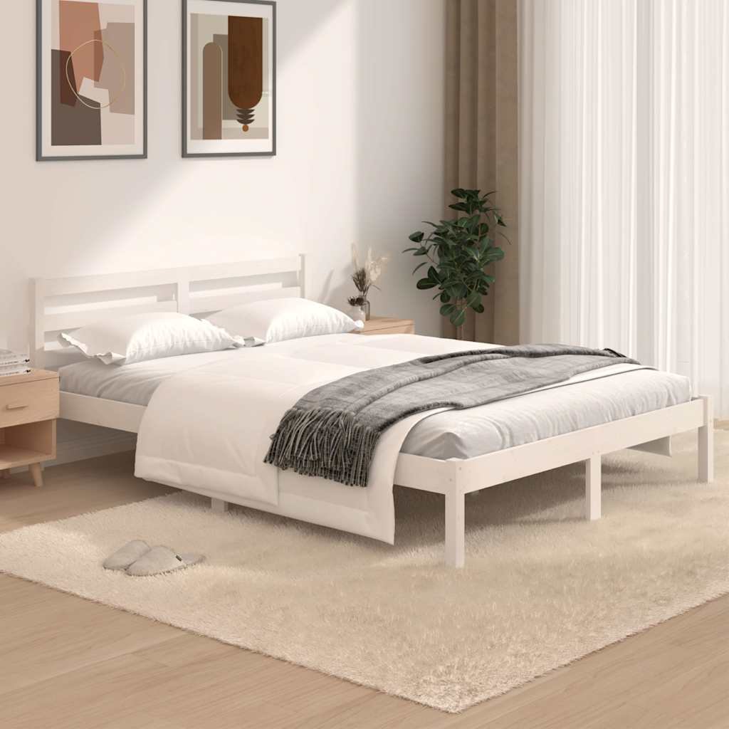 vidaXL Sängynrunko täysi mänty 120x190 cm valkoinen Small Double