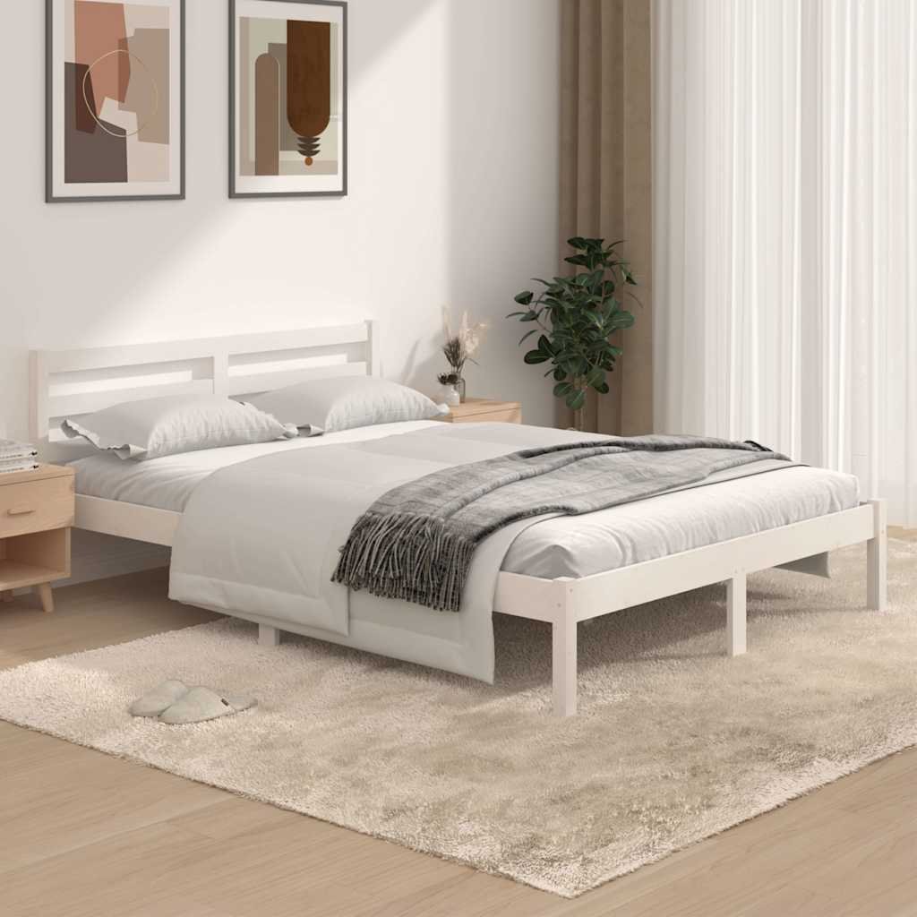 vidaXL Sängynrunko täysi mänty 135x190 cm valkoinen Double