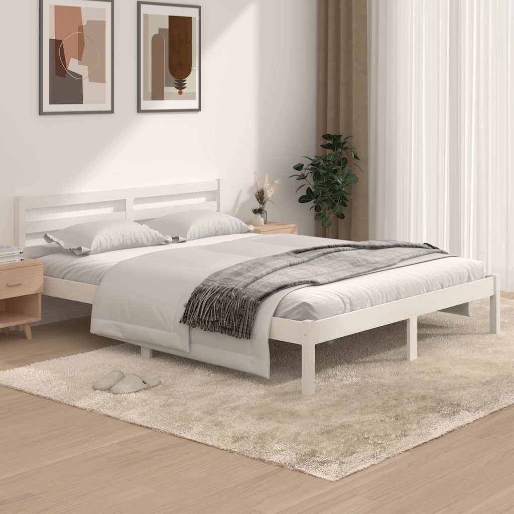 vidaXL Sängynrunko täysi mänty 150x200 cm valkoinen King Size