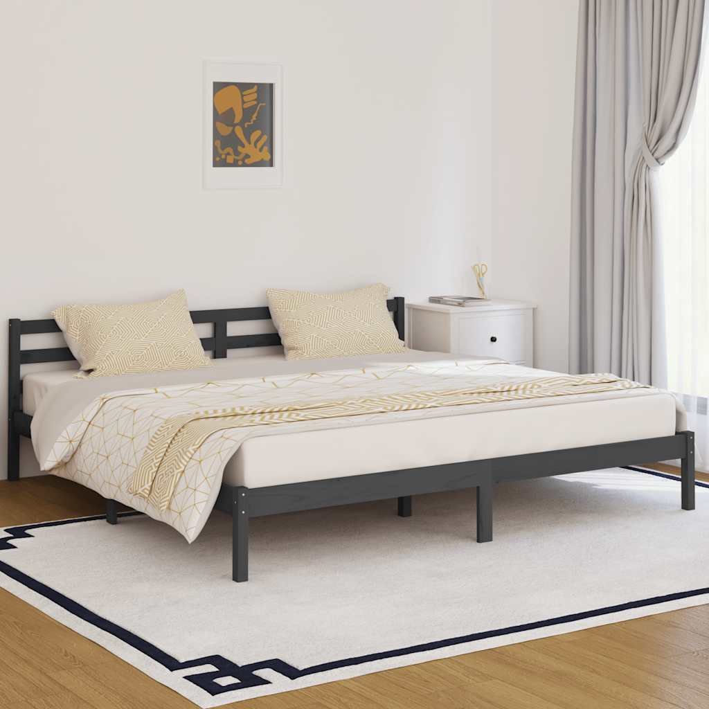 vidaXL Sängynrunko täysi mänty 200x200 cm harmaa