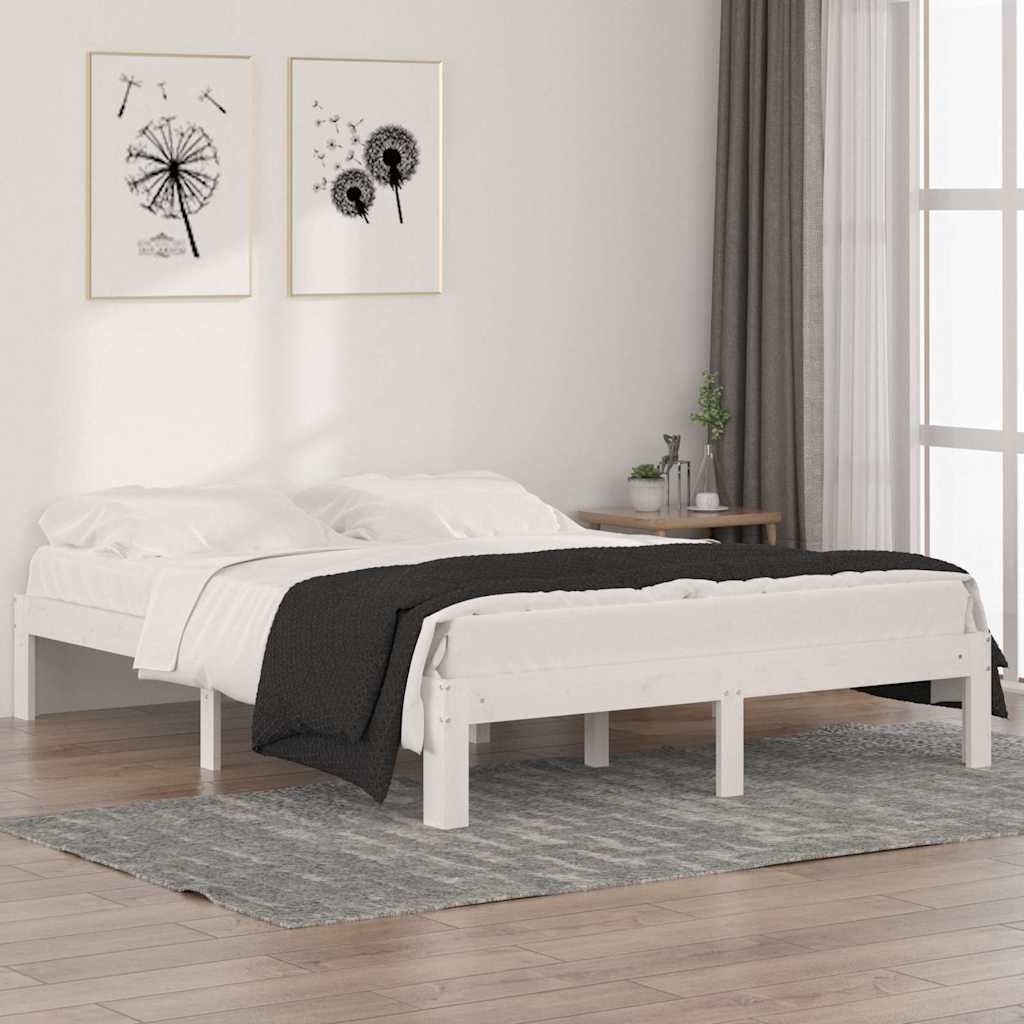 vidaXL Sängynrunko valkoinen täysi mänty 150x200 cm King Size