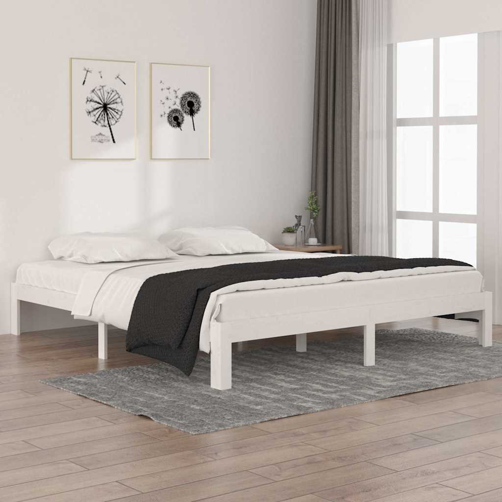 vidaXL Sängynrunko valkoinen täysi mänty 180x200 cm Super King