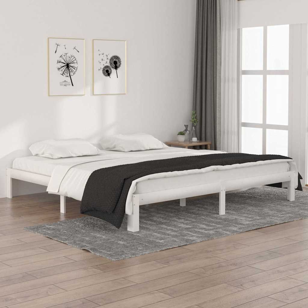 vidaXL Sängynrunko valkoinen täysi mänty 200 x 200 cm