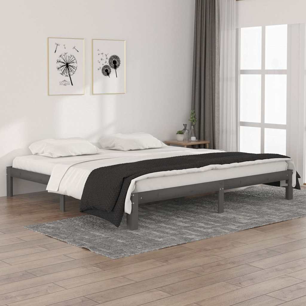 vidaXL Sängynrunko harmaa täysi mänty 200 x 200 cm