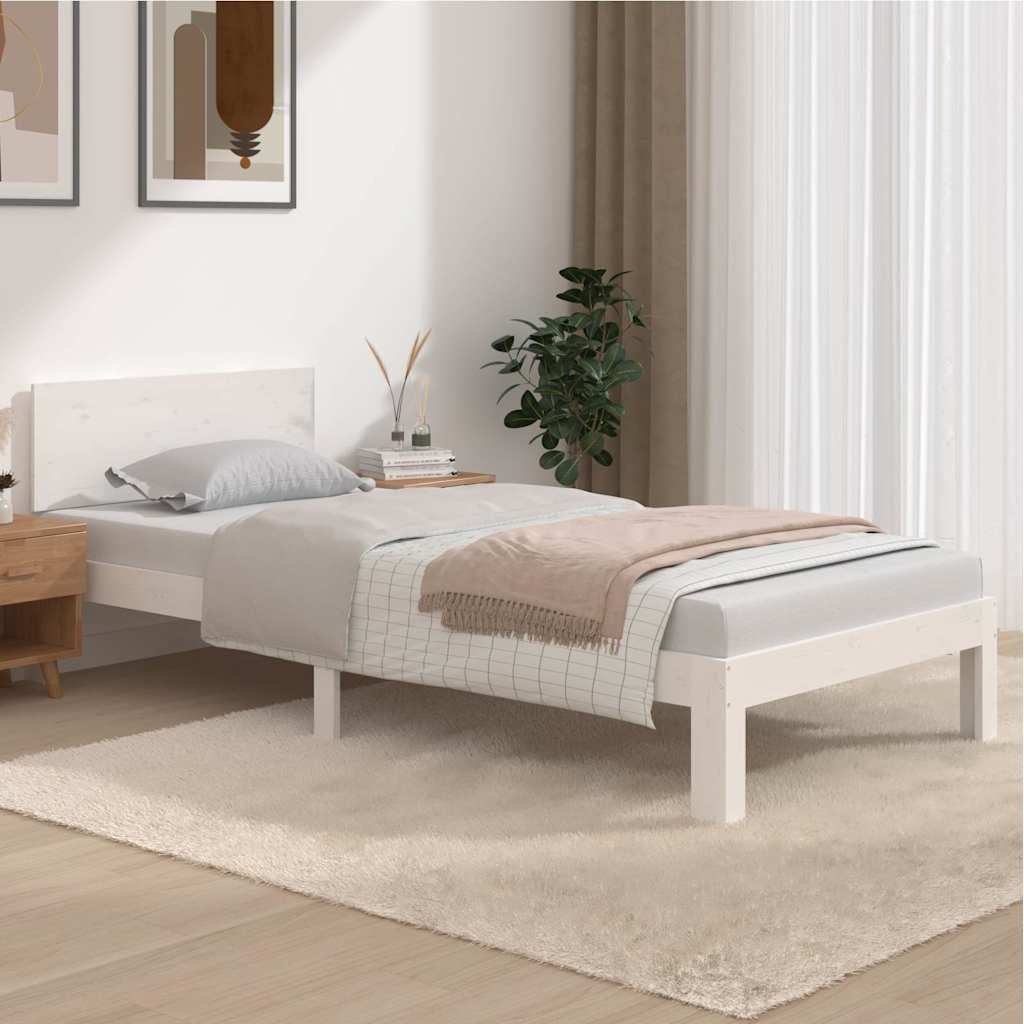 vidaXL Sängynrunko täysi mänty valkoinen 90x200 cm