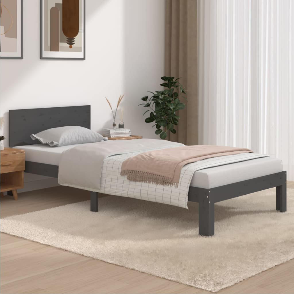 vidaXL Sängynrunko harmaa täysi mänty 90x200 cm