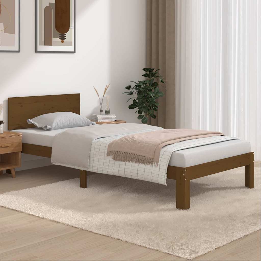 vidaXL Sängynrunko hunajanruskea täysi mänty 90x200 cm