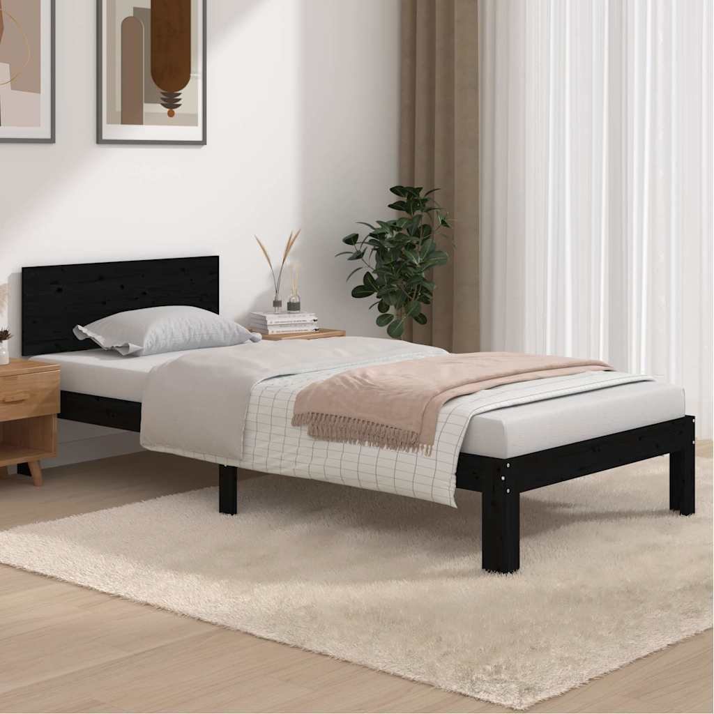 vidaXL Sängynrunko musta täysi mänty 90x200 cm