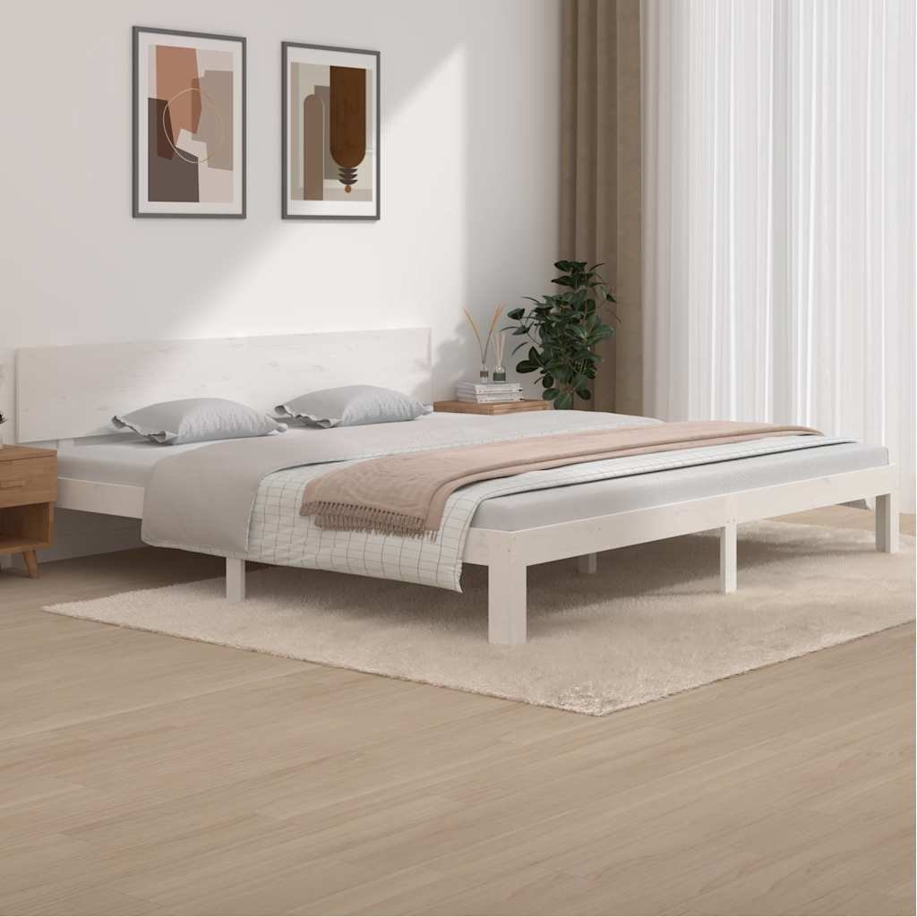vidaXL Sängynrunko valkoinen täysi mänty 200 x 200 cm