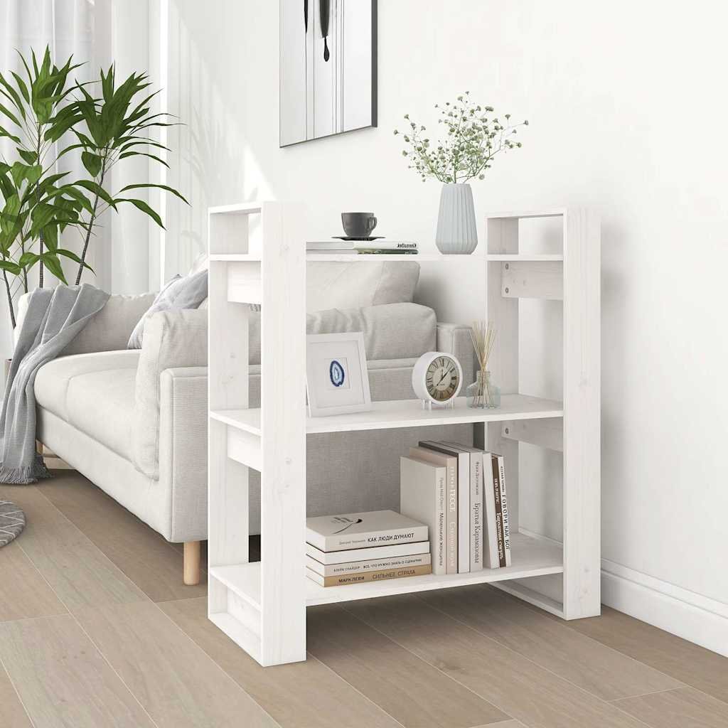 vidaXL Kirjahylly/tilanjakaja valkoinen 80x35x91 cm täysi mänty