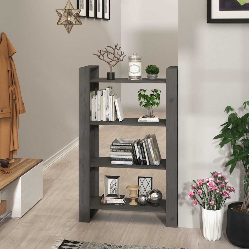 vidaXL Kirjahylly/tilanjakaja harmaa 80x35x125 cm täysi mänty
