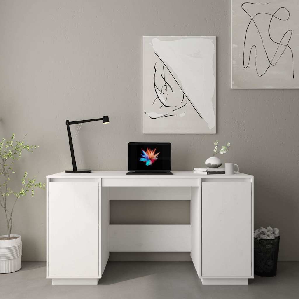 vidaXL Työpöytä valkoinen 140x50x75 cm täysi mänty