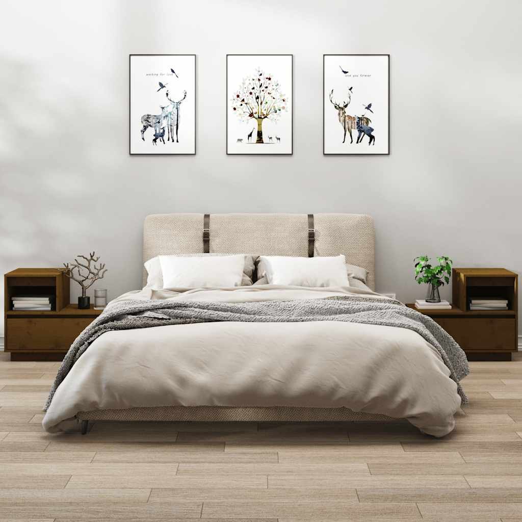 vidaXL Yöpöydät 2 kpl hunajanruskea 60x34x51 cm täysi mänty