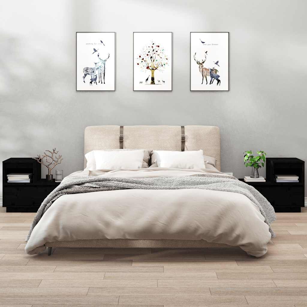 vidaXL Yöpöydät 2 kpl musta 60x34x51 cm täysi mänty
