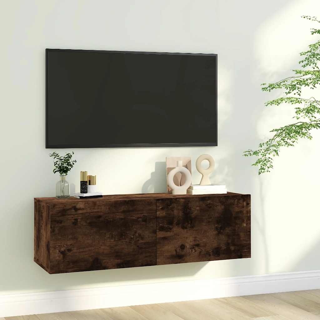 vidaXL TV-seinäkaappi savutammi 100x30x30 cm tekninen puu