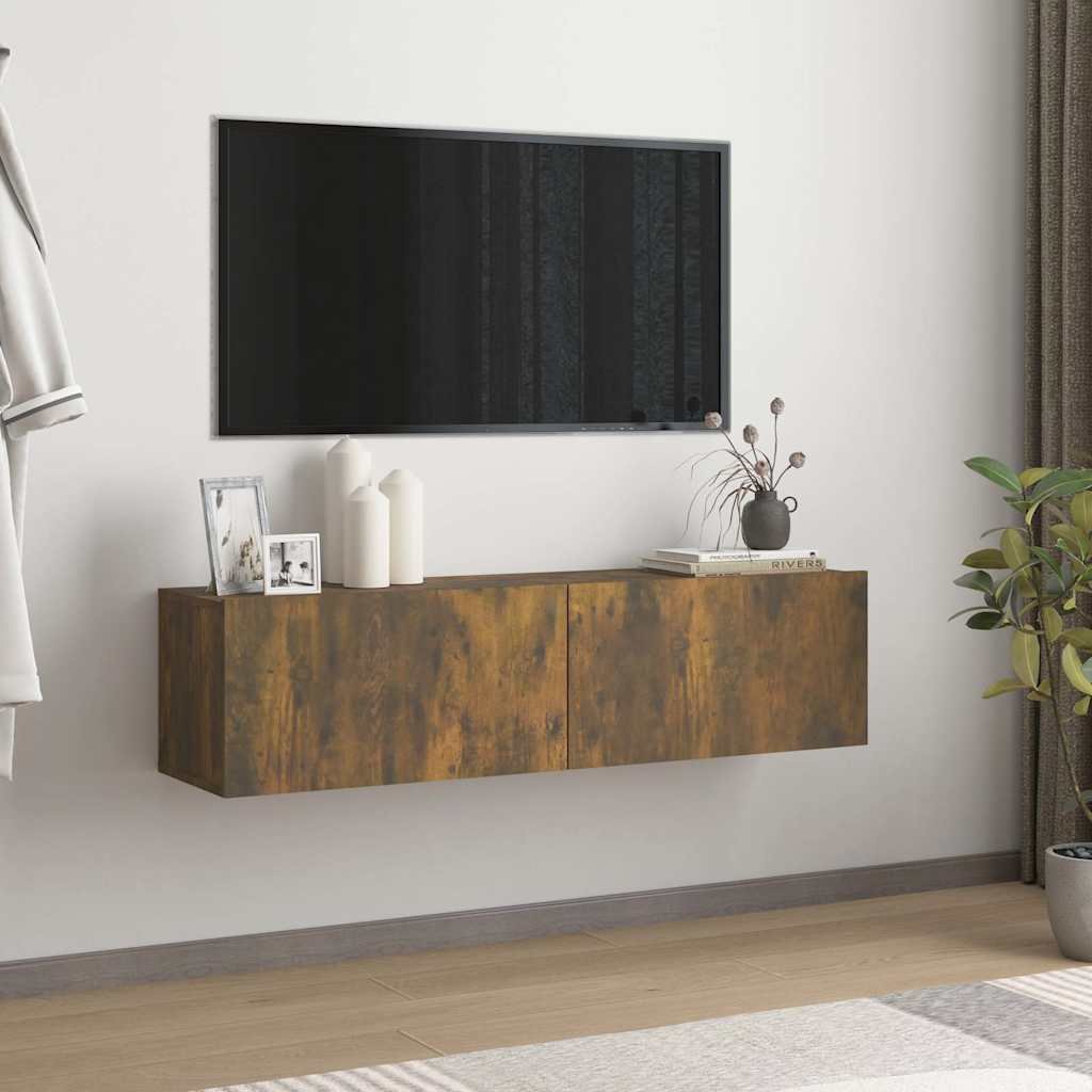 vidaXL TV-seinäkaappi savutammi 120x30x30 cm tekninen puu