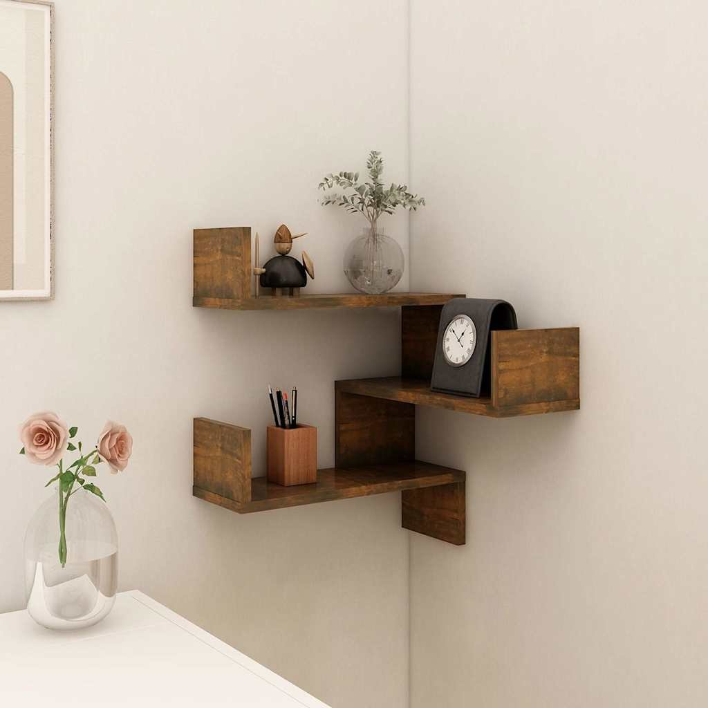 vidaXL Seinän kulmashelves Seinäkiinnitettävä Savutammi Tekninen puu