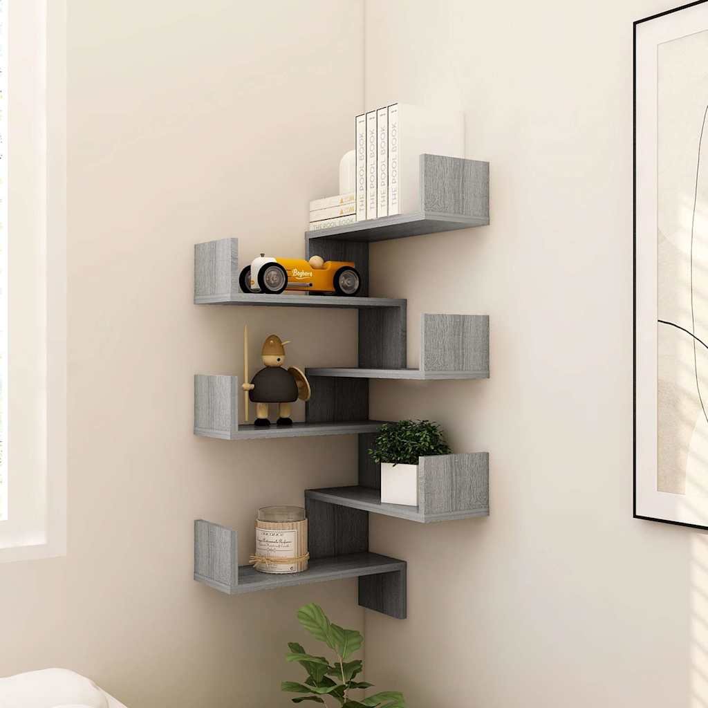 vidaXL Seinäkulmahyllyt 2 kpl harmaa Sonoma 40x40x50 cm tekninen puu