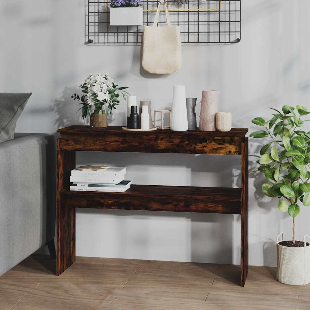 vidaXL Konsolipöytä savutammi 102x30x80 cm tekninen puu