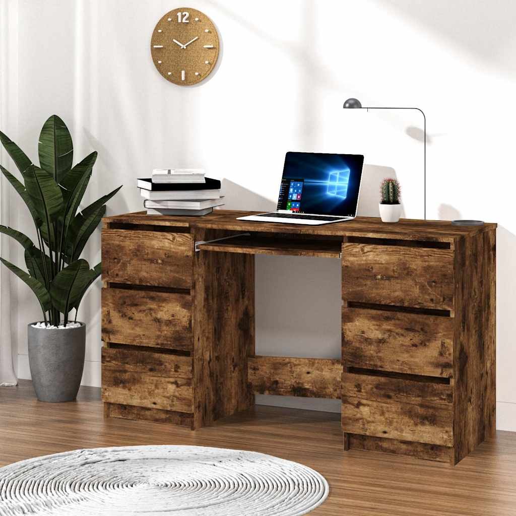 vidaXL Työpöytä savutammi 140x50x77 cm tekninen puu