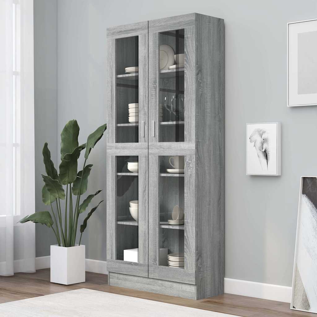 vidaXL Vitriinikaappi harmaa Sonoma 82,5x30,5x185 cm tekninen puu
