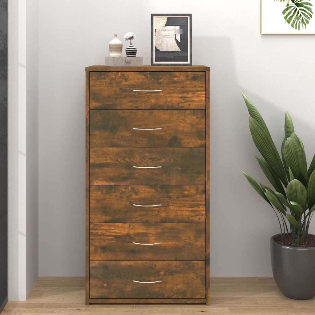 vidaXL Senkki 6 laatikolla savutammi 50x34x96 cm tekninen puu