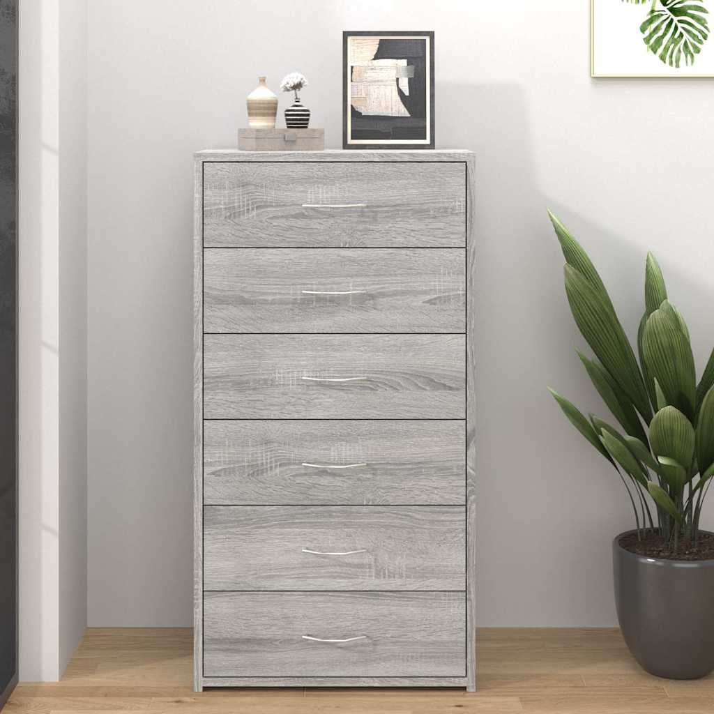 vidaXL Senkki 6 laatikolla harmaa Sonoma 50x34x96 cm tekninen puu