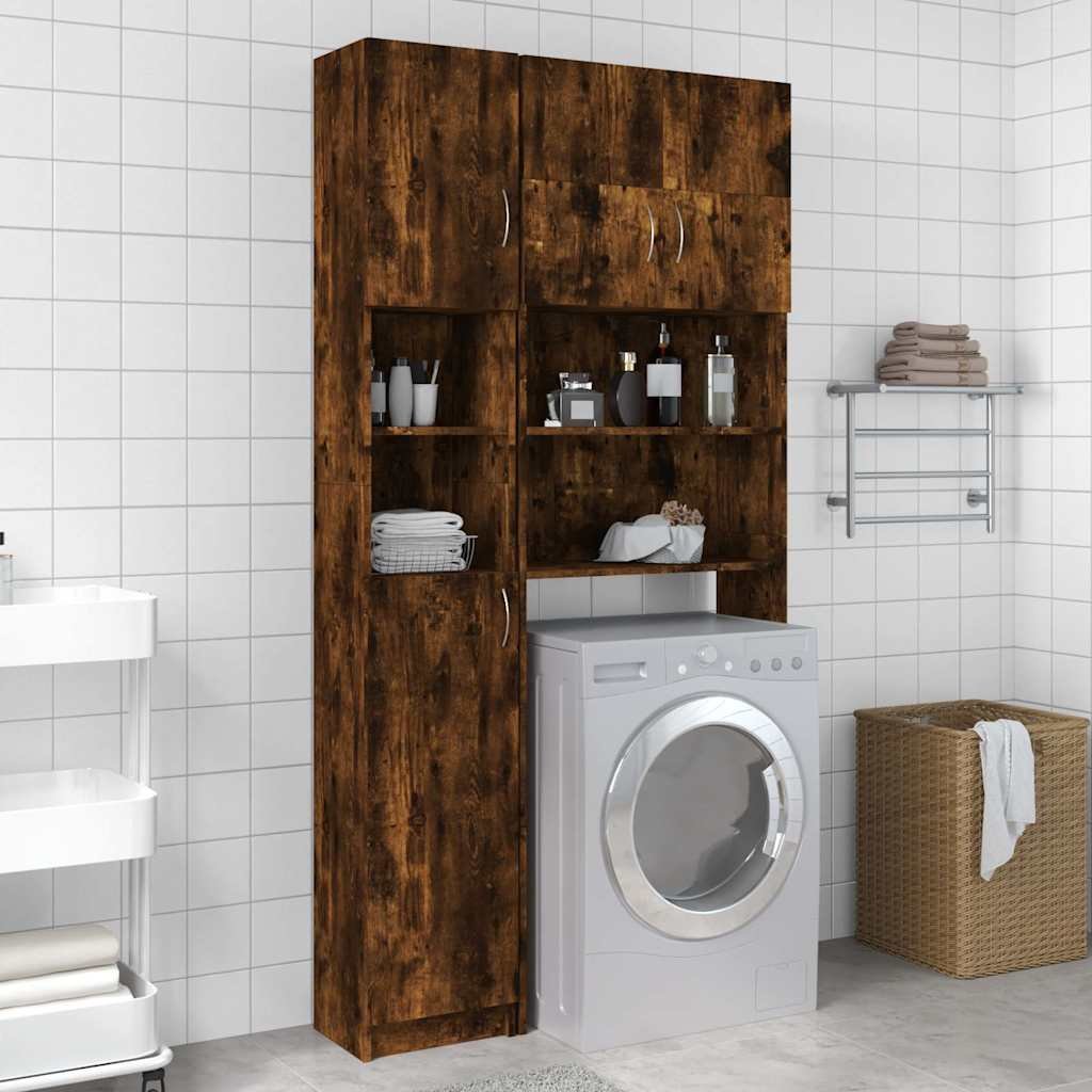 vidaXL Kylpyhuoneen kaappi savutammi 32x25,5x190 cm tekninen puu