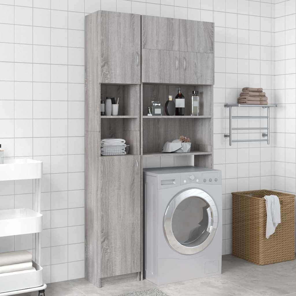 vidaXL Kylpyhuoneen kaappi harmaa Sonoma 32x25,5x190 cm tekninen puu