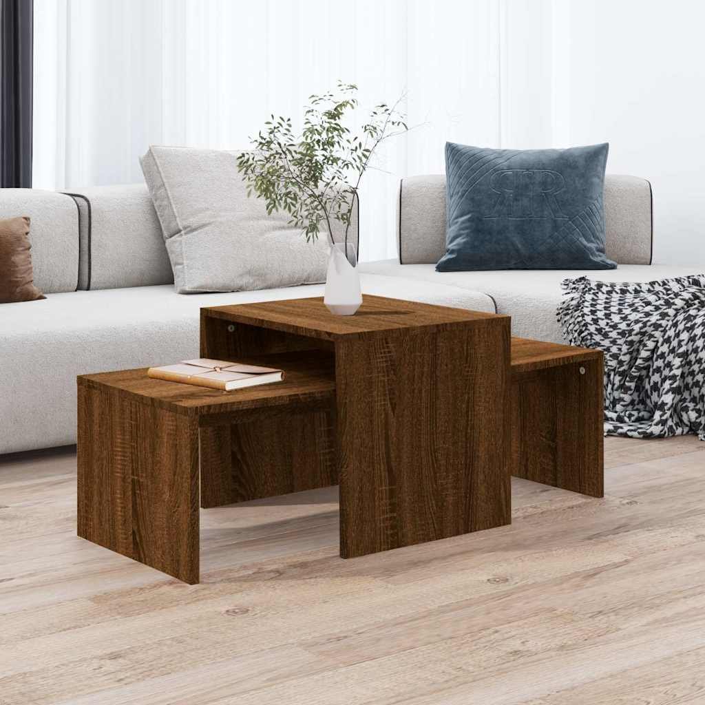 vidaXL Sohvapöytäsarja ruskea tammi 100x48x40 cm tekninen puu