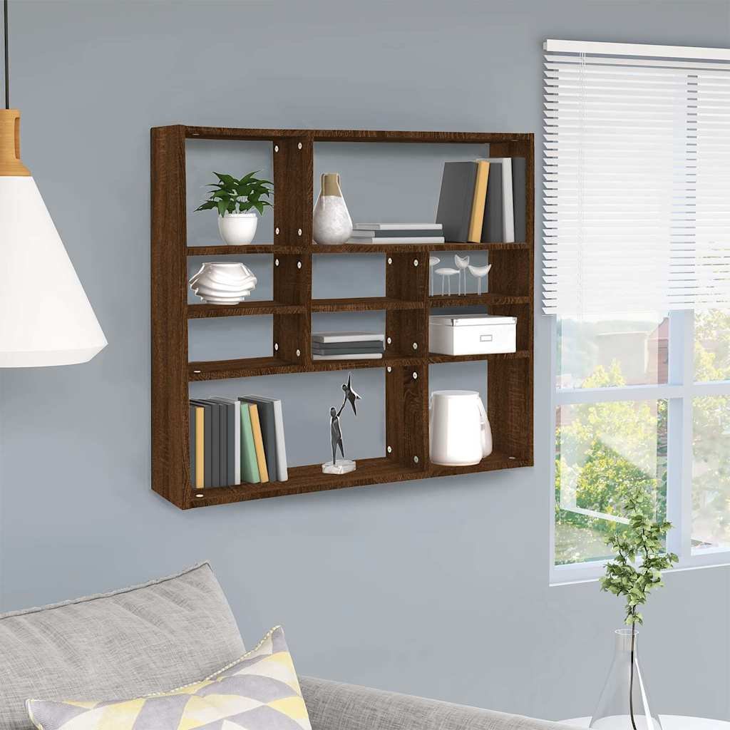 vidaXL Seinähylly ruskea tammi 90x16x78 cm lastulevy
