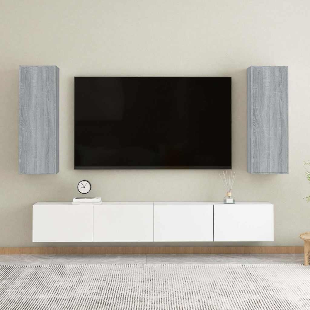 vidaXL TV-tasot 2 kpl harmaa Sonoma 30,5x30x90 cm tekninen puu