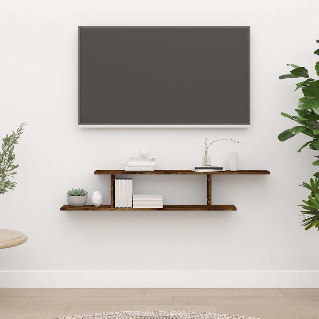 vidaXL Seinäkiinnitettävä TV-hylly savutammi 125x18x23 cm tekninen puu