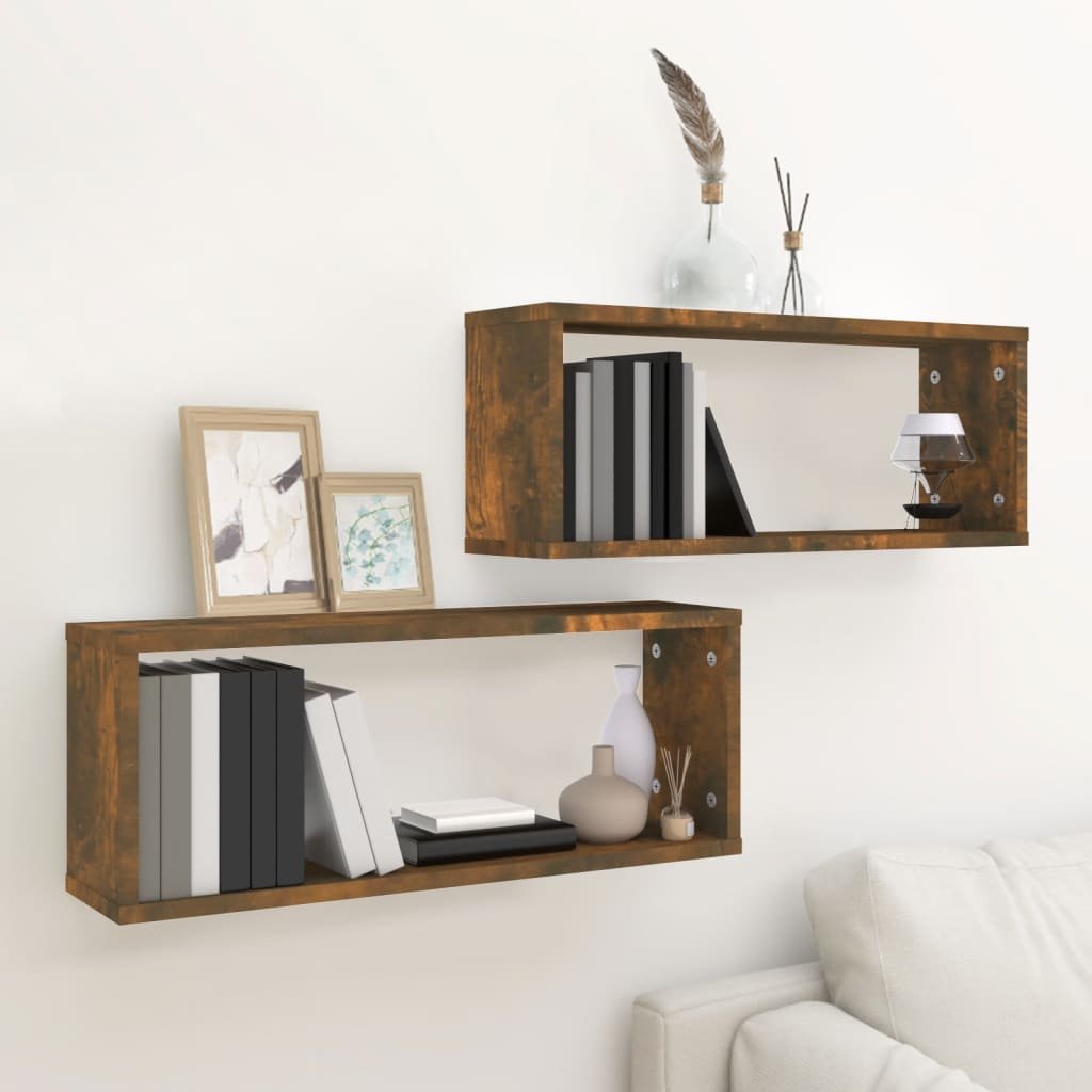 vidaXL Seinäkuutiohyllyt 2 kpl savutammi 60x15x23 cm tekninen puu