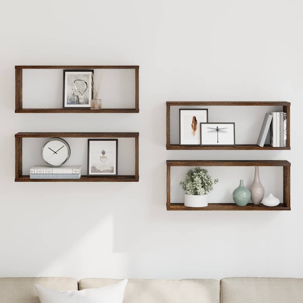 vidaXL Seinäkuutiohyllyt 4 kpl savutammi 60x15x23 cm tekninen puu