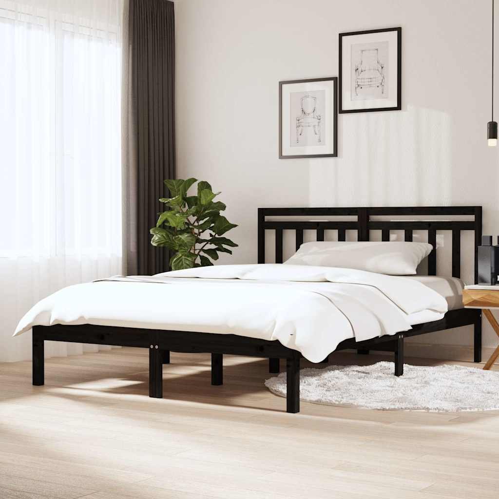 vidaXL Sängynrunko musta täysi mänty 140x190 cm