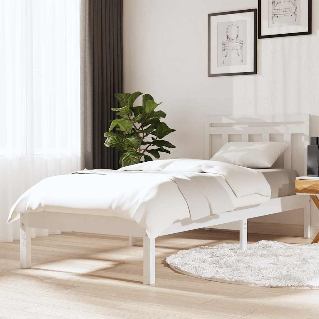 vidaXL Sängynrunko valkoinen täysi mänty 90x200 cm
