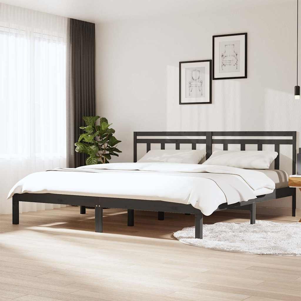 vidaXL Sängynrunko harmaa täysi mänty 200x200 cm