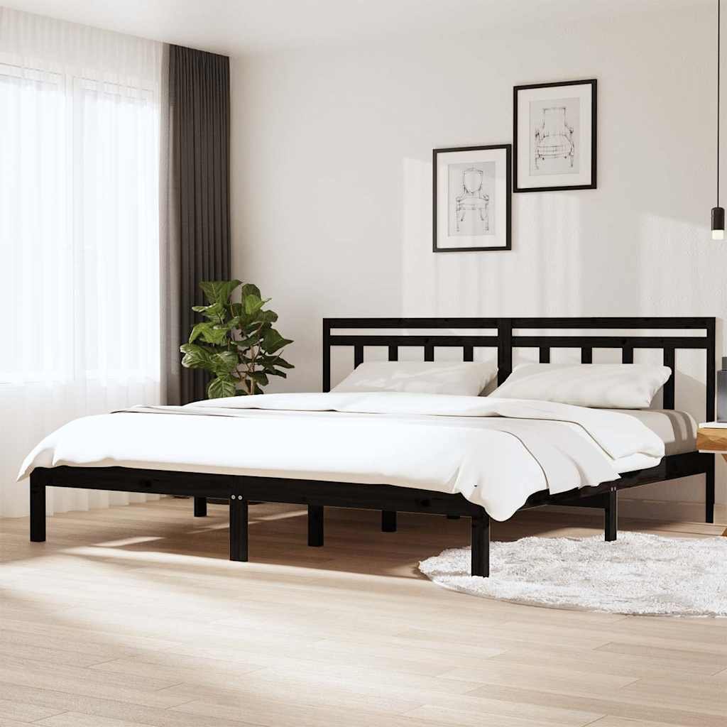 vidaXL Sängynrunko musta täysi mänty 200x200 cm