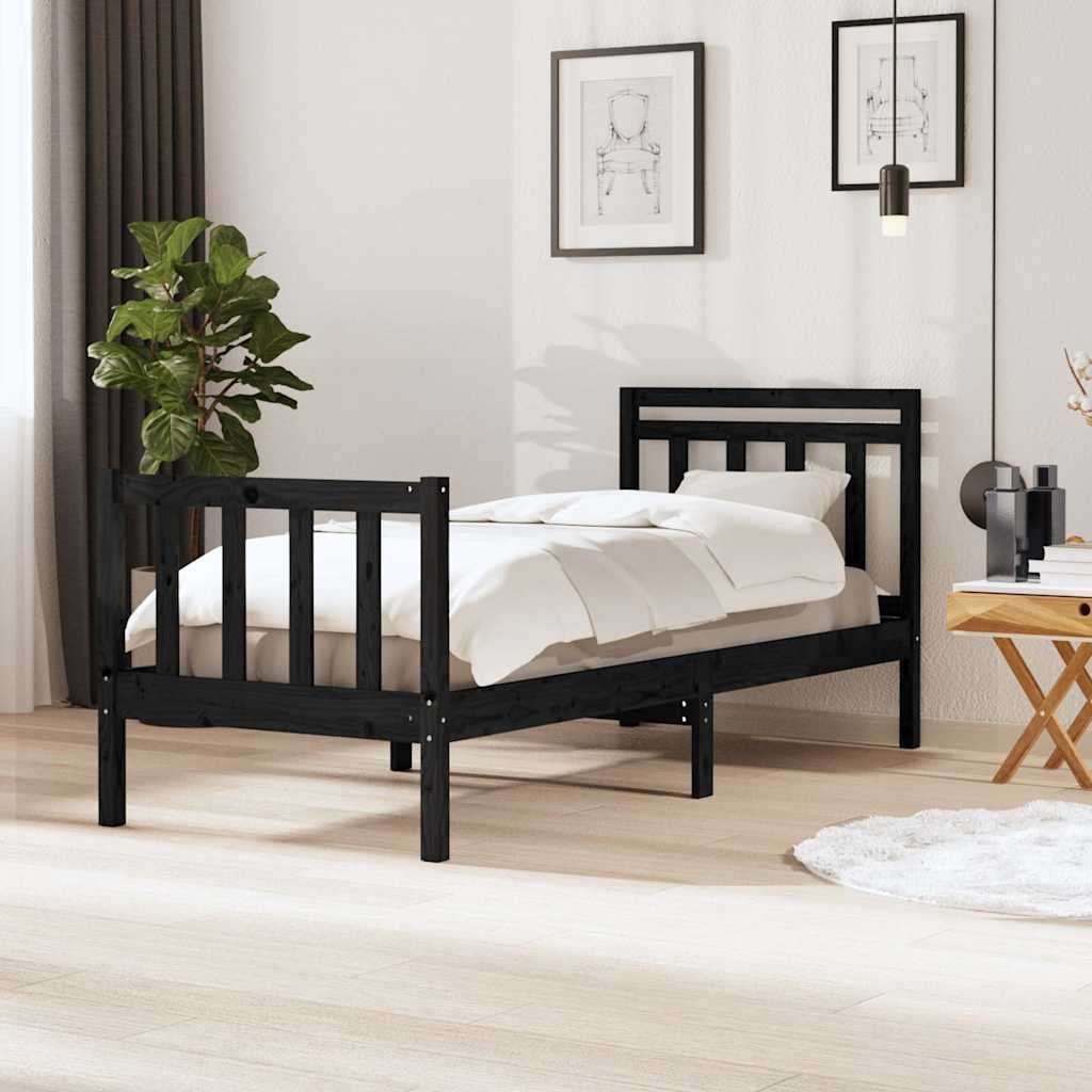 vidaXL Sängynrunko musta 75x190 cm Small Single täysi puu
