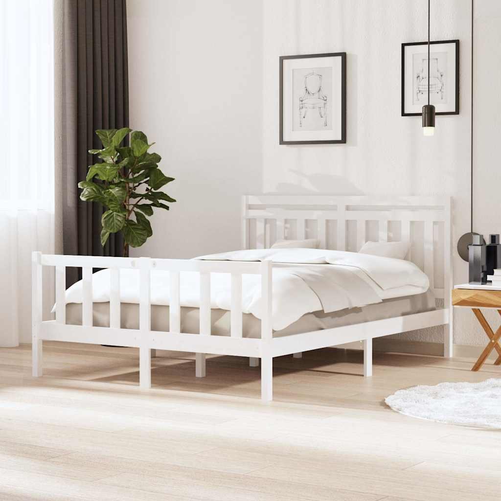 vidaXL Sängynrunko valkoinen 150x200 cm King Size täysi puu