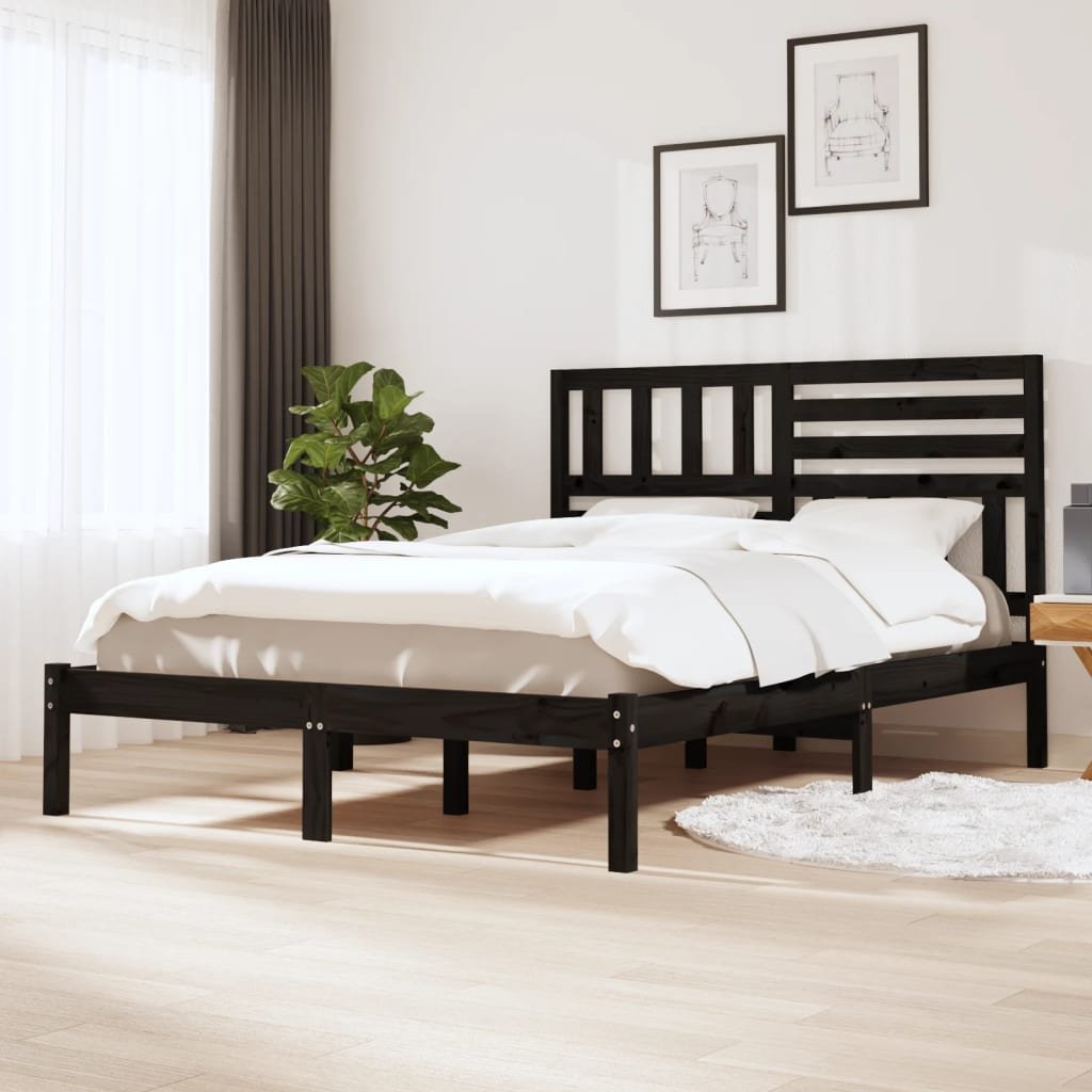 vidaXL Sängynrunko musta täysi mänty 140x190 cm