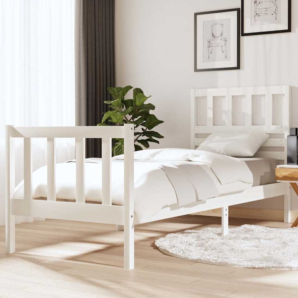 vidaXL Sängynrunko valkoinen 75x190 cm Small Single täysi puu