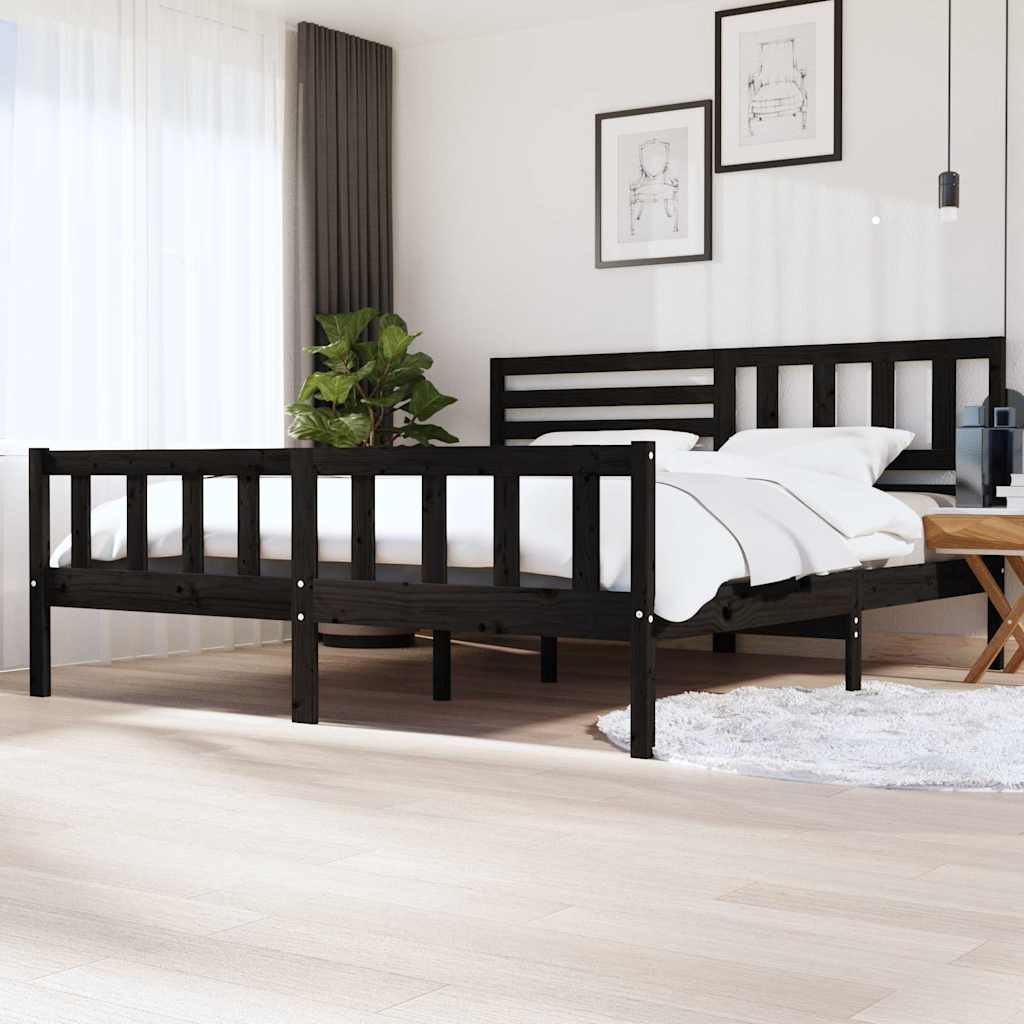 vidaXL Sängynrunko musta täysi puu 200x200 cm
