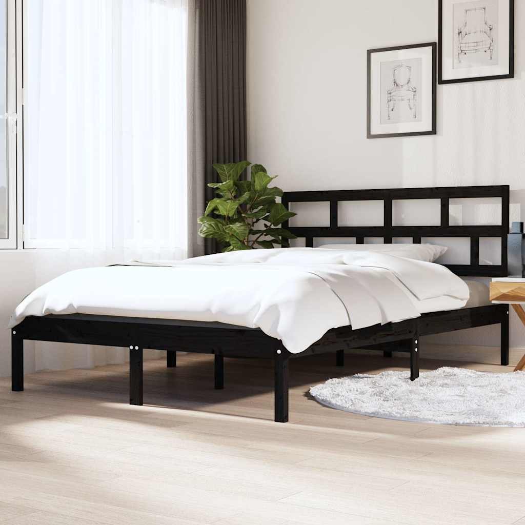 vidaXL Sängynrunko musta täysi mänty 140x190 cm
